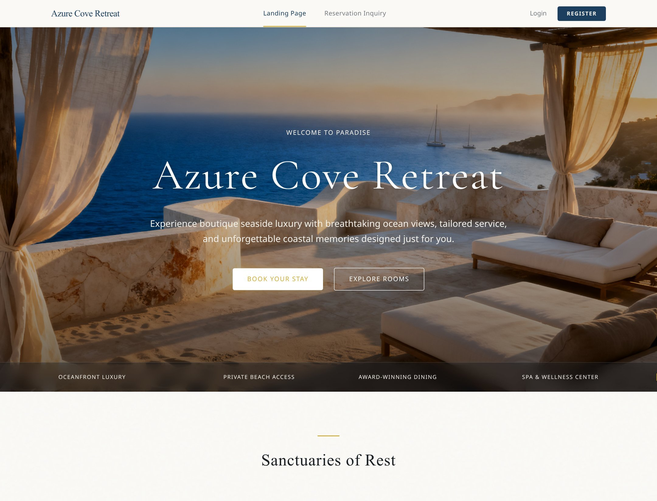 Azure Cove Retreat website preview